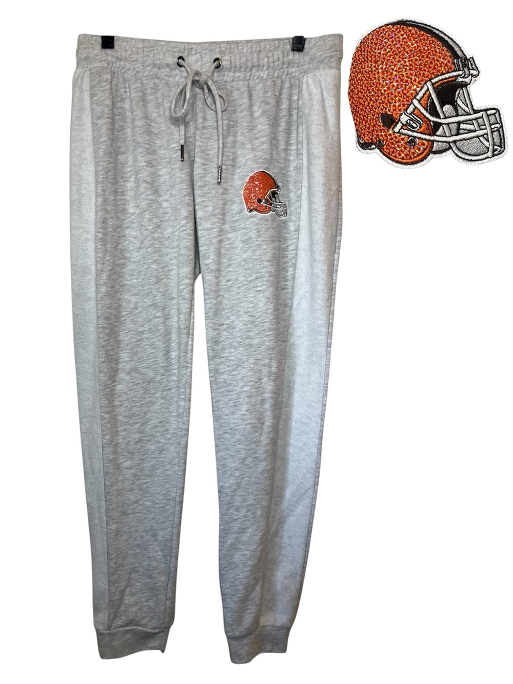 NFL Cleveland Browns Women’s Gray Joggers with Blingy Helmet Logo Size Medium